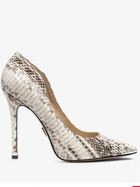 Michael Kors Vero Cuoio Avra Snake-Embossed Pointed Toe Stiletto - White & Beige